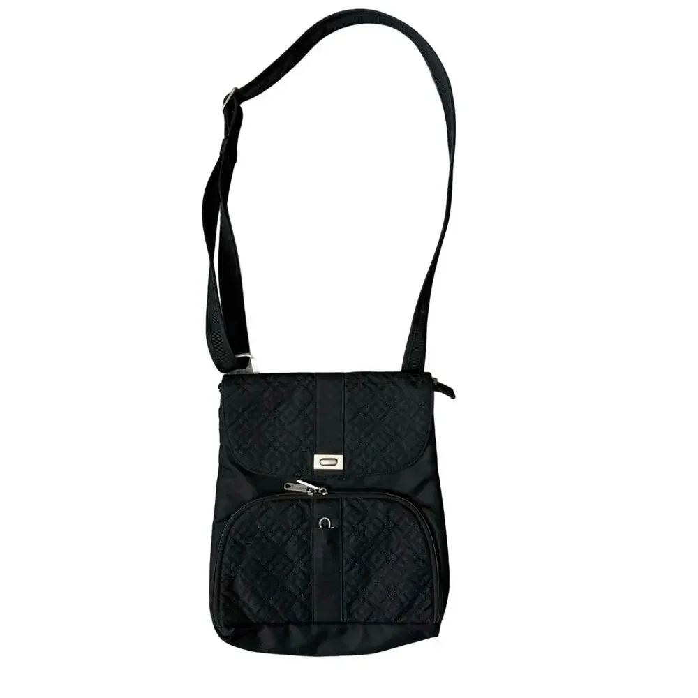 Travelon Quilted Nylon Crossbody Anti Theft Purse Black Messenger Shoulder Bag